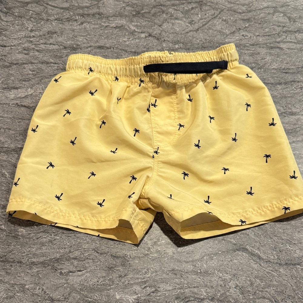 H&M Yellow Swim Trunks with Black Palm Print